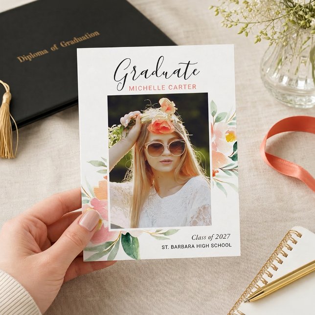 Faire-part de remise de diplôme avec photo florale (Créateur téléchargé)