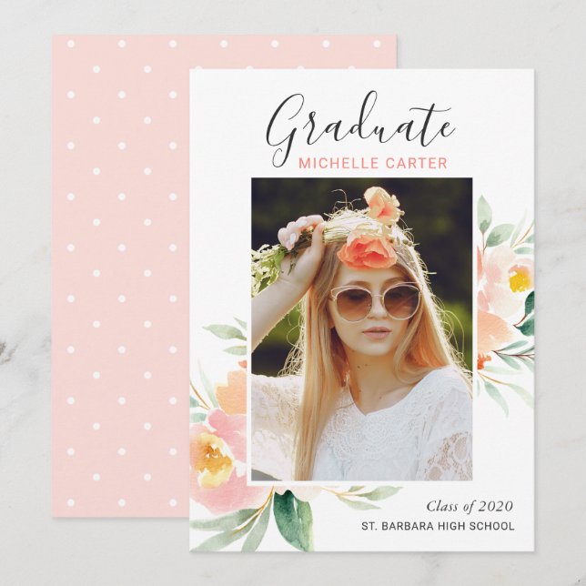 Faire-part de remise de diplôme avec photo florale (Devant / Derrière)