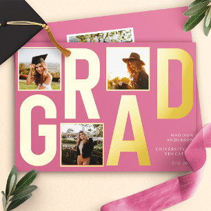 Faire-part de remise de diplôme avec photo rose mo