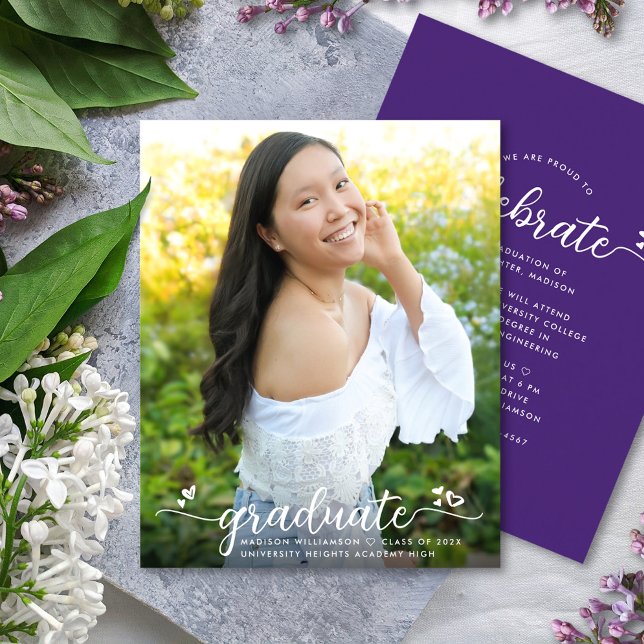 Faire-part de remise de diplôme avec photo violet  (Créateur téléchargé)