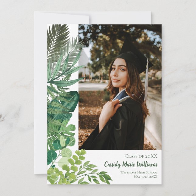 Faire-part de remise de diplôme avec plantes botan (Devant)