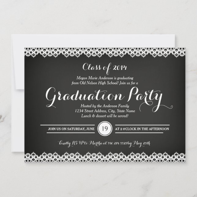 Faire-part de remise de diplôme Chalkboard & Lace (Devant)