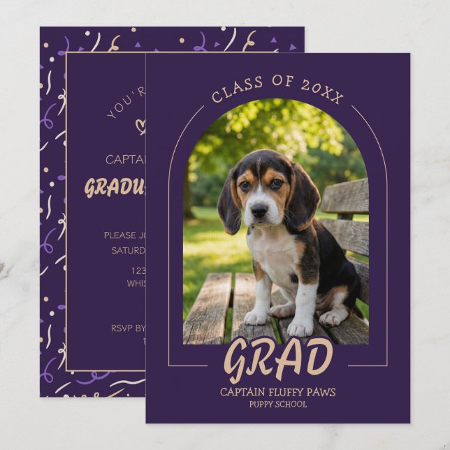 Faire-part de remise de diplôme de chien avec phot (Devant / Derrière)