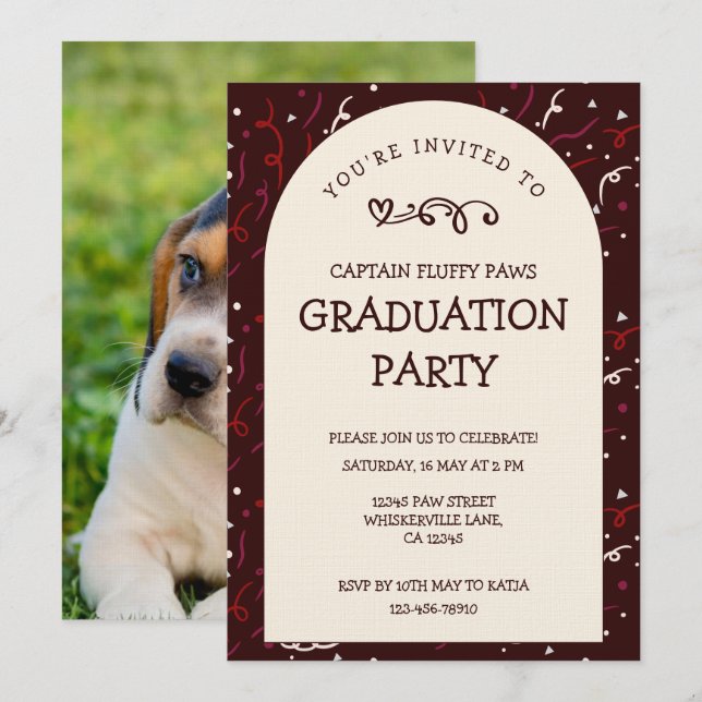 Faire-part de remise de diplôme de chien Invitatio (Devant / Derrière)