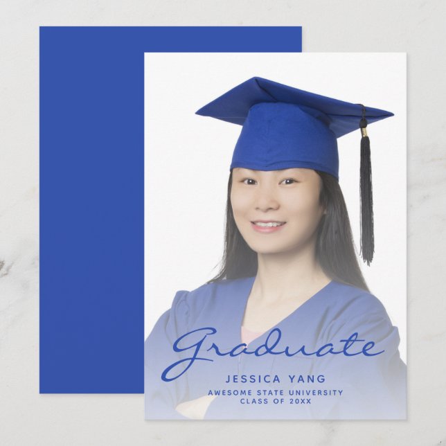 Faire-part de remise de diplôme écriture bleue Pho (Devant / Derrière)
