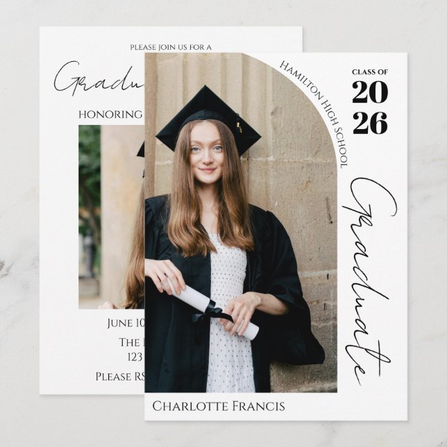 Faire-part de remise de diplôme / Fête en noir et  (Devant / Derrière)