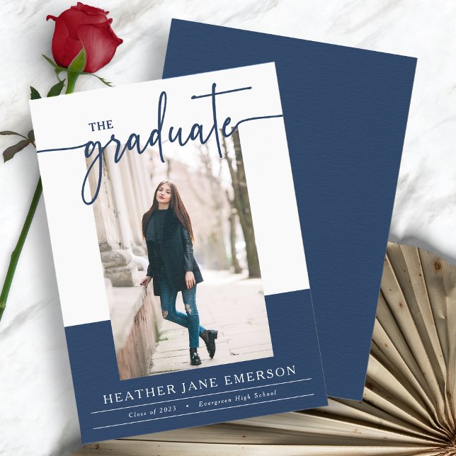 Faire-part de remise de diplôme Moderne Bleu (Blue Modern Photo Graduation Announcement by Painted Paperie
)