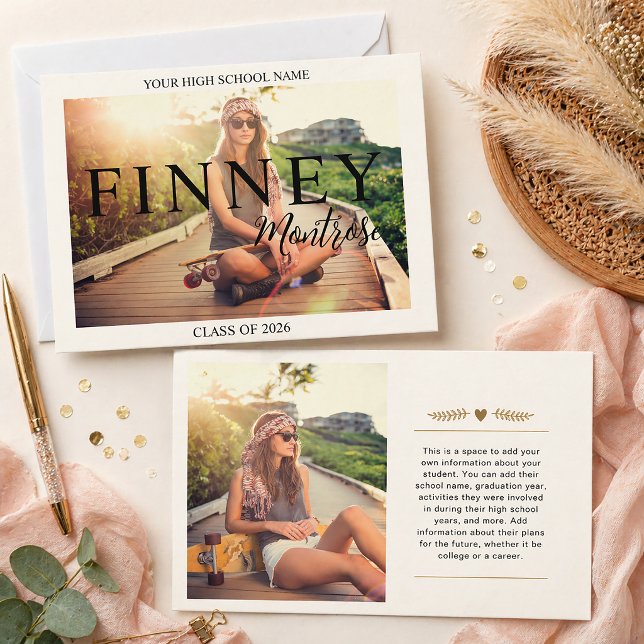 Faire-Part de Remise de Diplôme Moderne Classique  (2-photo modern, classic, neutral high school or college graduation announcement)