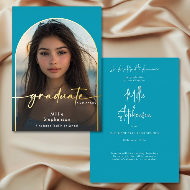Faire-part de remise de diplôme moderne minimalist (Modern Minimal Aqua Foil Graduation Announcement)
