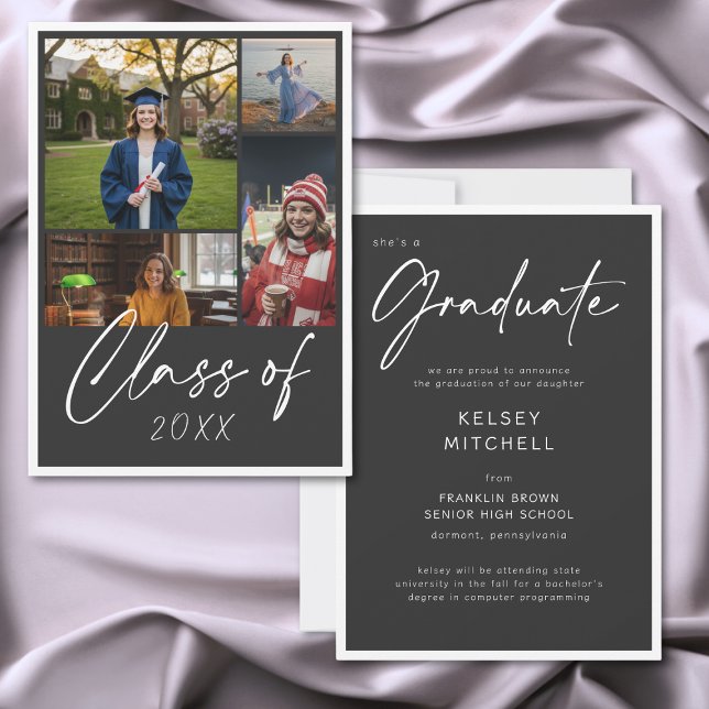 Faire-part de remise de diplôme moderne noir multi (Modern Black Multi Photo Graduation Announcement)