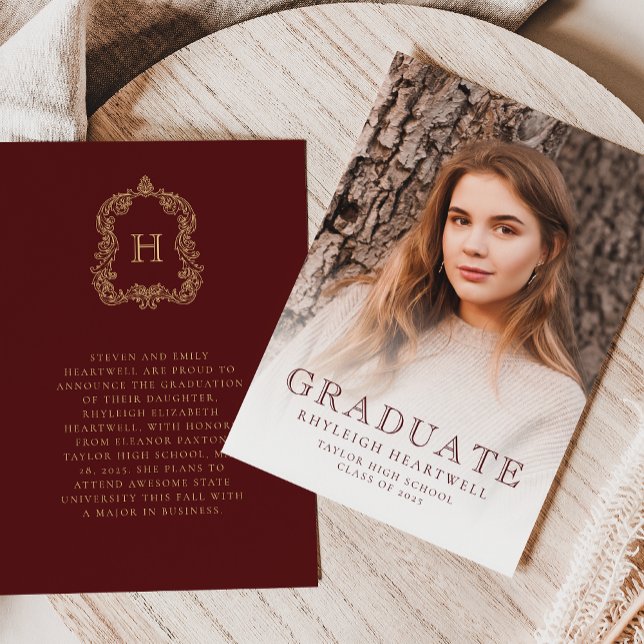 Faire-part de remise de diplôme Monogramme Bordeau (Créateur téléchargé)