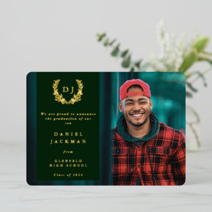 Faire-part de remise de diplôme Monogramme Vert +