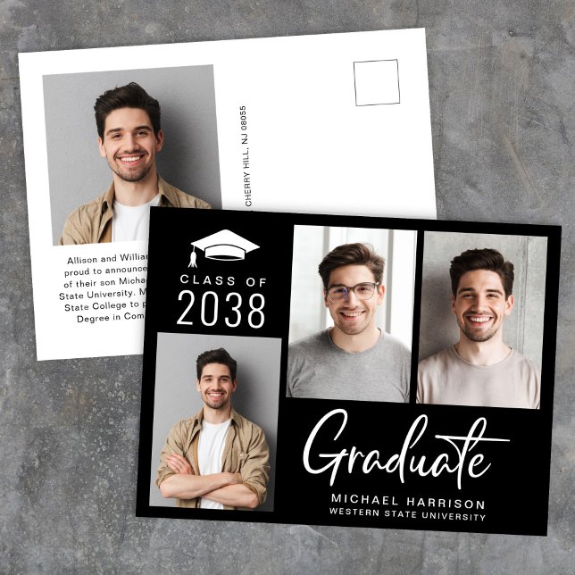 Faire-part de remise de diplôme noir moderne avec  (Cherish the milestone: share your graduate's achievement with a custom photo graduation announcement)
