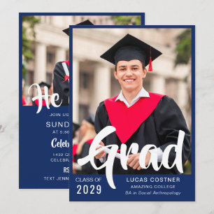 Faire-part de remise de diplôme personnalisé bleu 