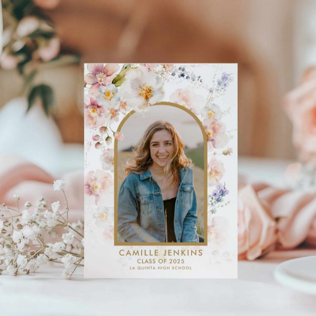 Faire-part de remise de diplôme photo Boho Wildflo (Boho Floral Photo Graduation Announcement)