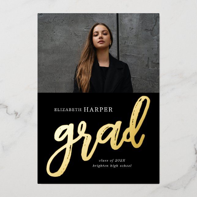 Faire-part de remise de diplôme photo écriture man (Recto)