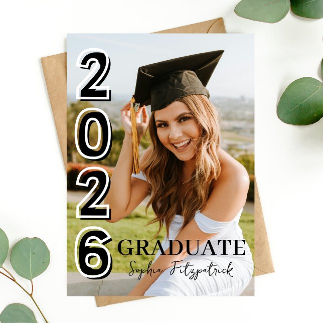 Faire-part de remise de diplôme Photo Promotion 20 (Black & White Class of 2026 Photo Graduation Invitation)