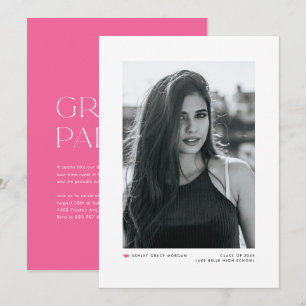 Faire-part de remise de diplôme photo rose vif min