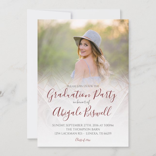 Faire-part de remise de diplôme rose géométrique m (Devant)