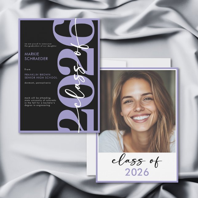 Faire-part de remise de diplômes à typographie vio (Modern Purple Typography Graduation Announcement)