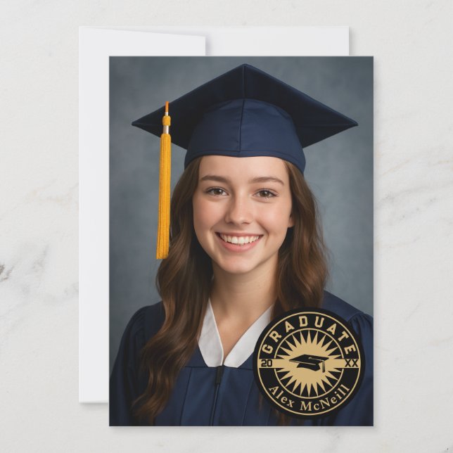 Faire-part de remise de diplômes avec emblème rond (Devant)