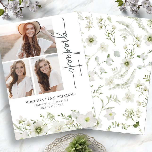 Faire-Part de Remise de Diplômes avec Photo de Ver (Elegant Greenery Photo Collage Graduation Announcement by Painted Paperie
)