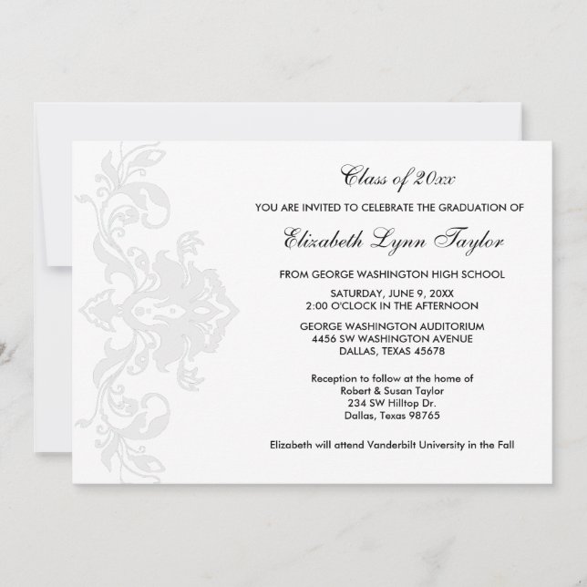 Faire-part de remise de diplômes blanc sur blanc (Devant)