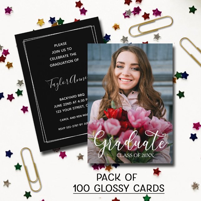 Faire-part de remise de diplômes brillants de form (SOLD BY PACK OF 100 CARDS - MINI 3.5" x 2.5" Photo glossy graduation glossy invitations)