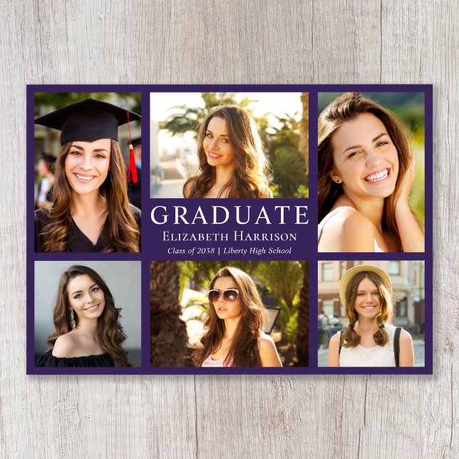 Faire-part de Remise de Diplômes Collage Photo Vio (Classic Photo Burgundy Collage Graduation Announcement)