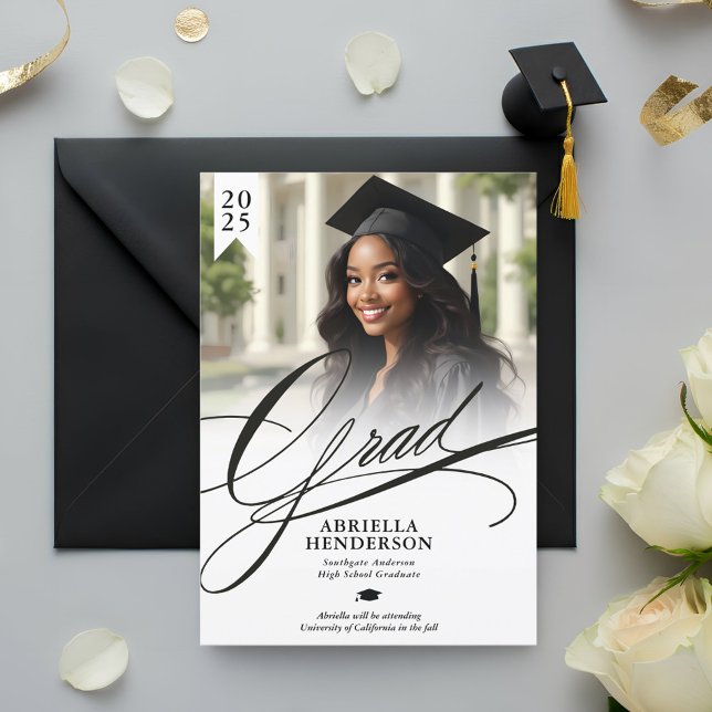 Faire-part de remise de diplômes en écriture éléga (Elegant Typography Graduation Announcement)