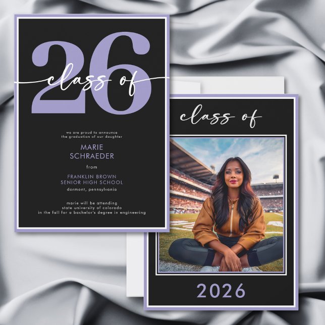 Faire-part de remise de diplômes en écriture viole (Modern Purple Script Graduation Announcement)