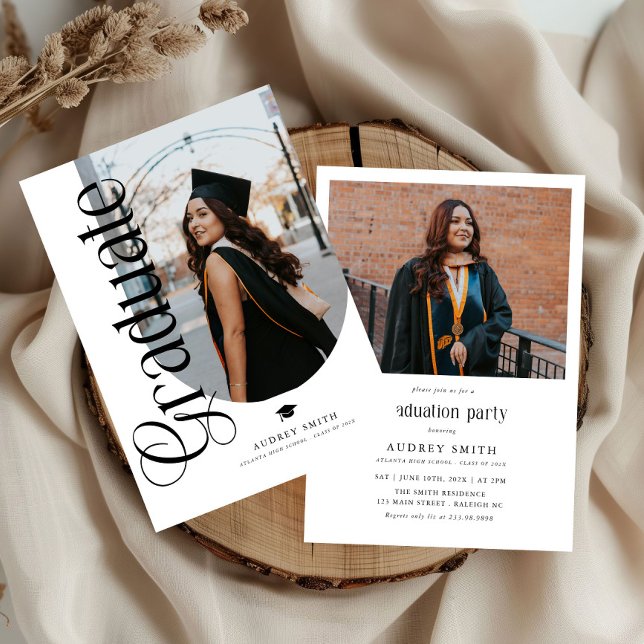 Faire-part de Remise de Diplômes Moderne Bohème Ar (Modern graduation photo invitation)