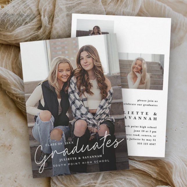 Faire-part de remise de diplômes pour plusieurs di (Handwritten multiple graduate photo graduation invitations.)