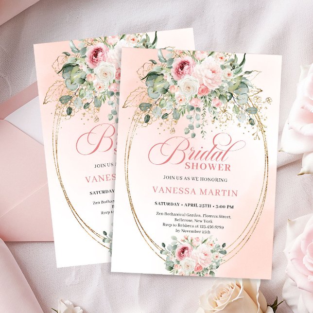 Faire-part de Remise de la Mariée Bohème Rose Flor (Boho Blush Pink Floral Bridal Shower Invitation)