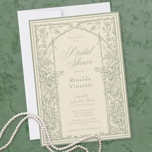 Faire-part de Remise de la Mariée Sage Ivory Vinta (Sage Ivory Vintage Botanical Trellis Bridal Shower Invitation)