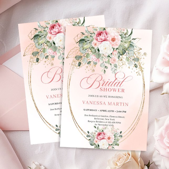 Faire-part de Remise de la Mariée Stylé Rose Pouss (Stylish Dusty Pink Eucalyptus Bridal Shower Invite)