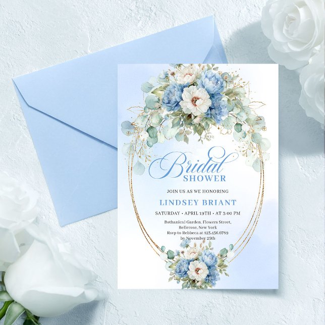 Faire-part de Remise de Mariée aux Pivoines Bleues (Modern Blue Peonies Greenery Bridal Shower Invite

)