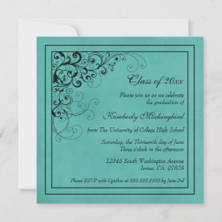Faire-part de remise des diplômes Aqua black swirl