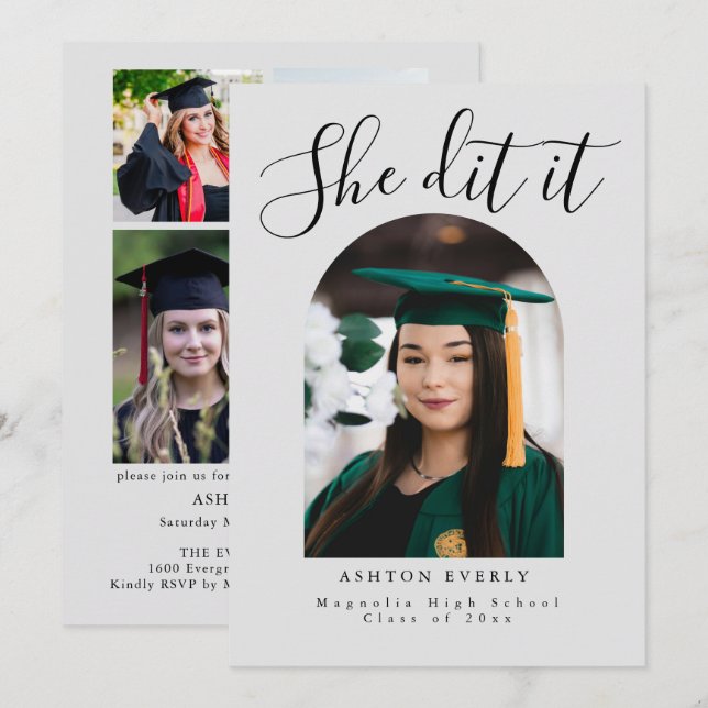 Faire-part de remise des diplômes avec invitation  (Devant / Derrière)