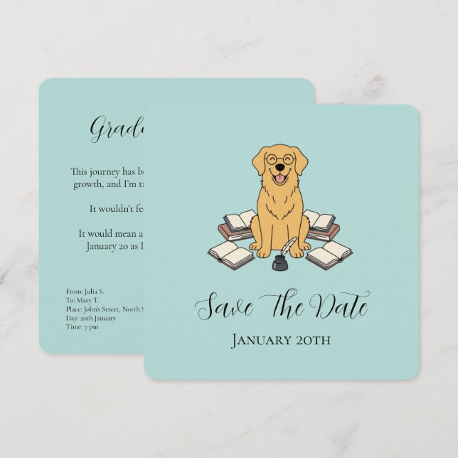 Faire-part de remise des diplômes de chien étudian (Devant / Derrière)