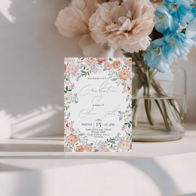 Faire-part de remise des diplômes floral pêche et  (Créateur téléchargé)
