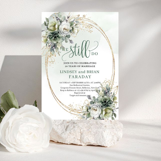 Faire-Part de Renouvellement de Vœux de Mariage Ro (Romantic Sage Green We Still Do Wedding Vows Invite)