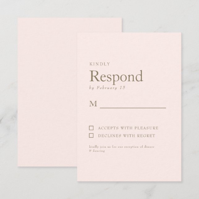 Faire-part de réponse de mariage à texte simple or (Devant / Derrière)