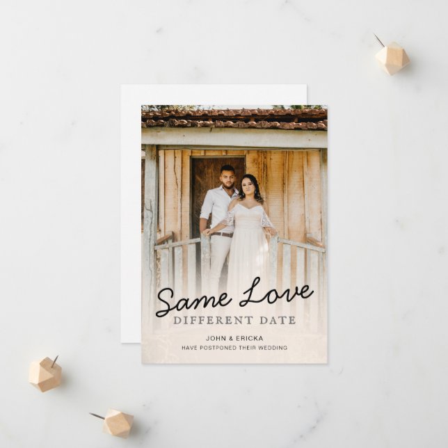 Faire-Part de Report de Mariage à l'Écriture Éléga (Devant/Arrière en situation)