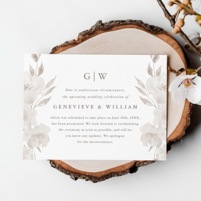 Faire-part de report de mariage floral neutre chic (Créateur téléchargé)