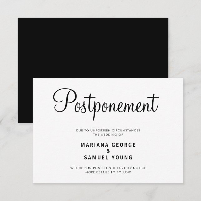 Faire-part de report du Mariage de script simple (Devant / Derrière)