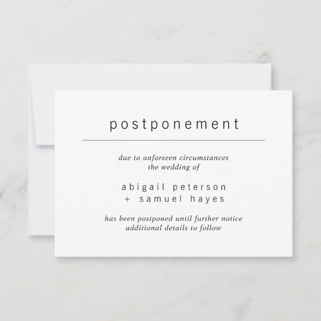 Faire-part de report Mariage minimaliste (Devant)