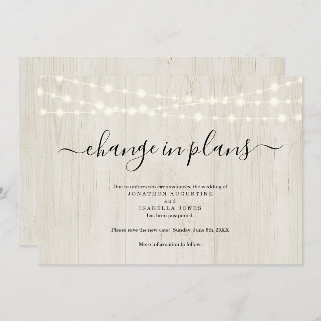 Faire-part de report Mariage rustique (Devant / Derrière)