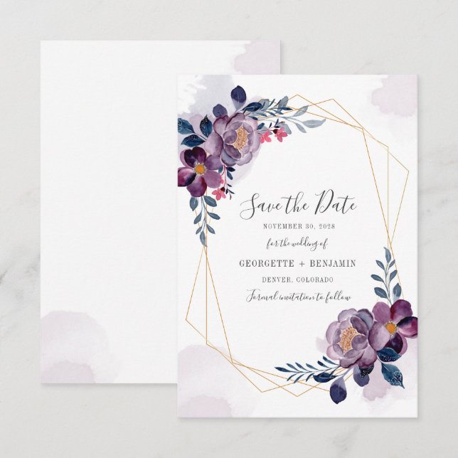 Faire-part de réservation de date à motif floral v (Devant / Derrière)