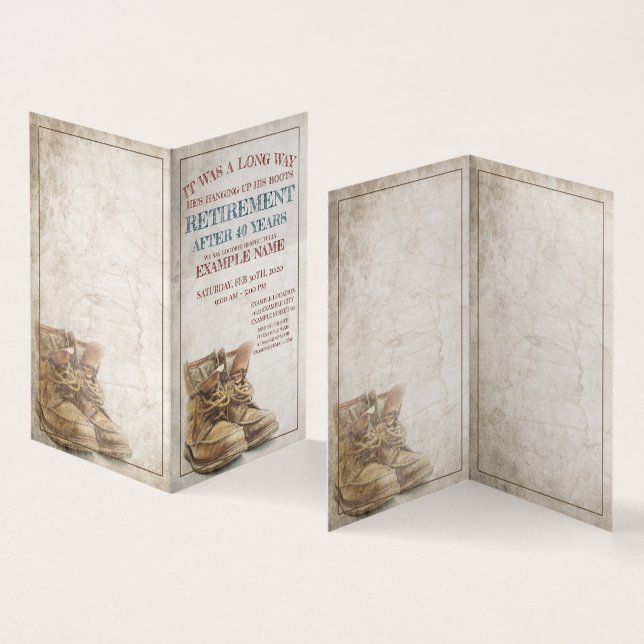 Faire-part de retraite avec de vieilles bottes (Inside and Outside)